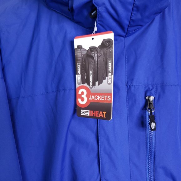 32 Degree Heat Performance Men's 2XL Hydro-Tech Full Zip Rain Shell Jacket Blue - Picture 4 of 11